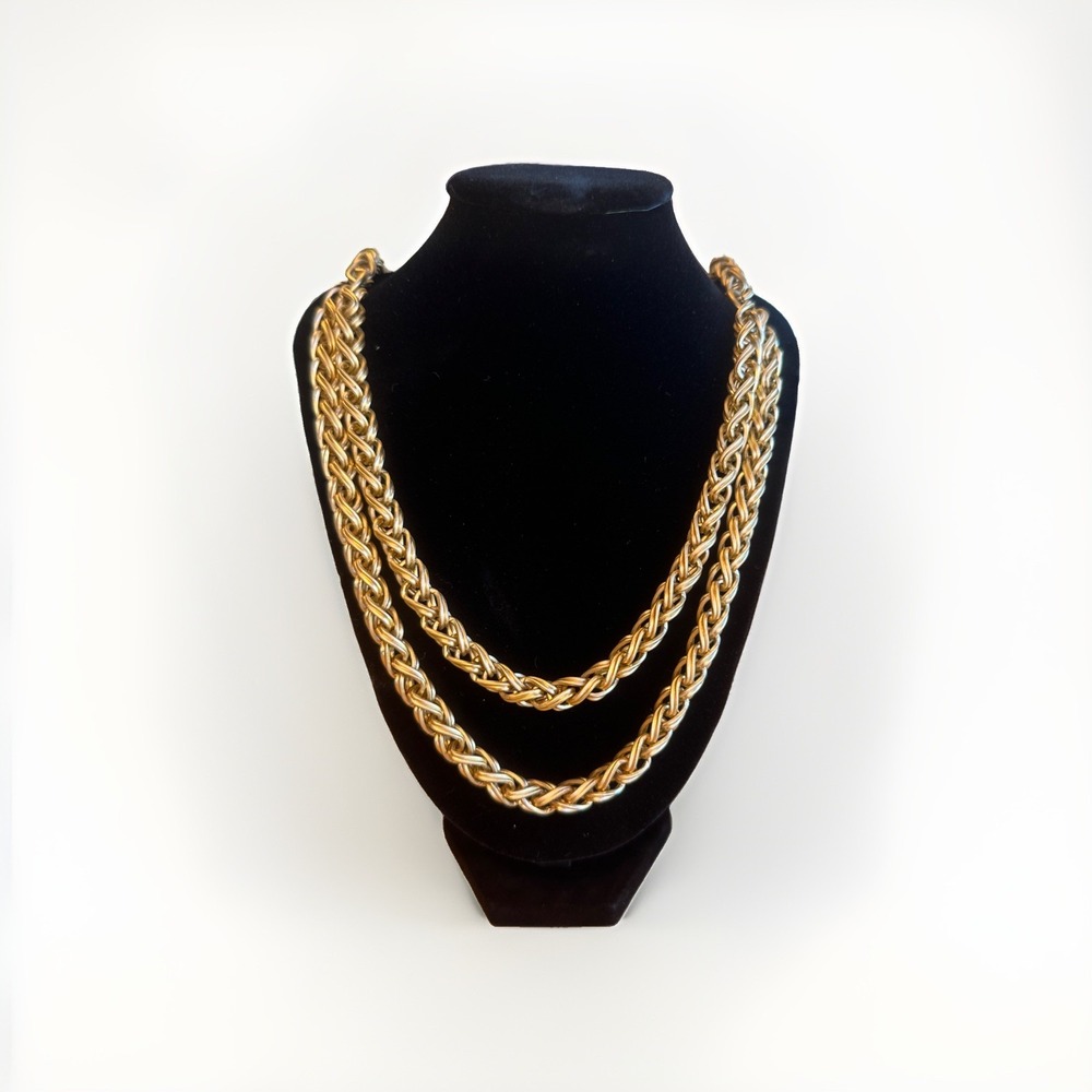 Vintage Gold Tone Multi Strand wrote Chain Necklace chunky Layered Statement